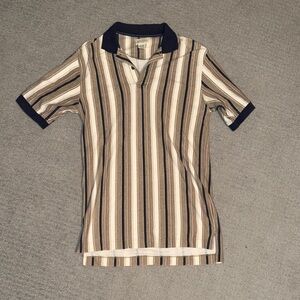 Vintage Striped Men's Polo Shirt - Brown and Navy
